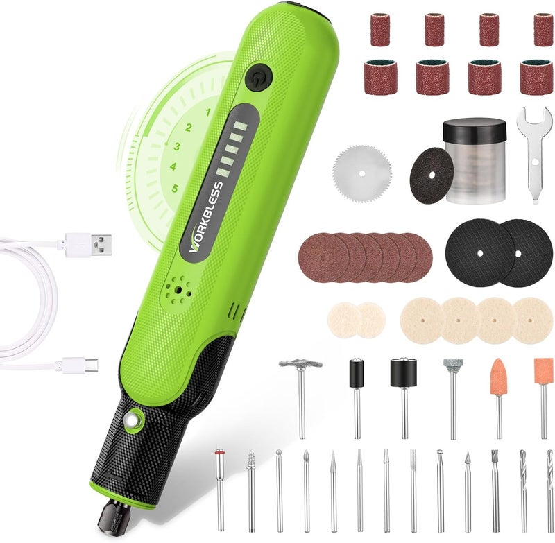 WorkBless 8V Cordless Rotary Tool: Rotary Tool Kit with 103pc Accessories - Electric Mini Power Rotary Tool for Polishing, Grinding, Cutting, Engraving, 5-Speed, Max 25000RPM, USB-C Charging - Image 1